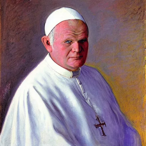 Image similar to portrait of john paul ii wearing white turban with purple top by claude monet