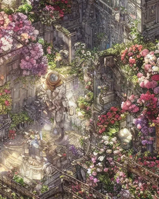 Image similar to photo of a portal to paradise, 8 k high definition, flowers, machines, insanely detailed, intricate, art by akihiko yoshida, antilous chao, woo kim