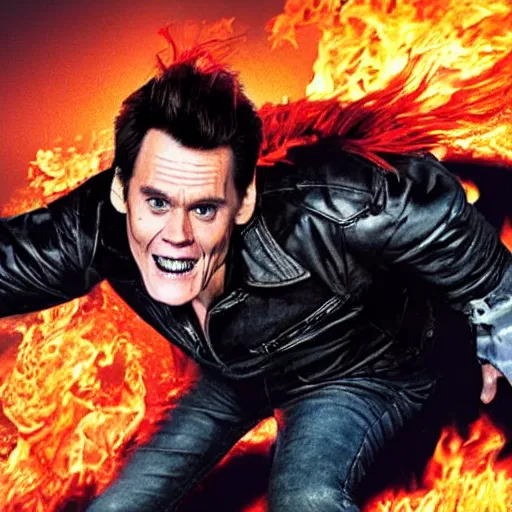 Image similar to Jim Carrey as the ghost rider 4K quality super realistic