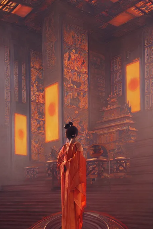 Image similar to temple, taoism, painting by greg rutkowski, j. c. leyendecker, artgerm