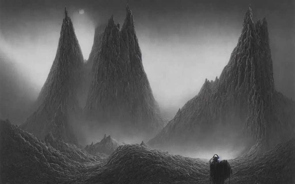 Image similar to black gate of mordor, by zdzisław beksinski, dynamic composition, dramatic lighting, ultra detailed