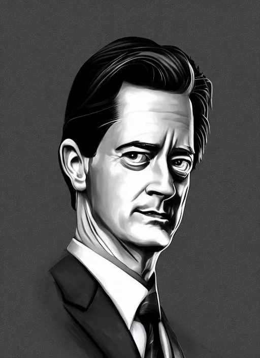 Prompt: portrait of kyle maclachlan as dale cooper by kevin tong