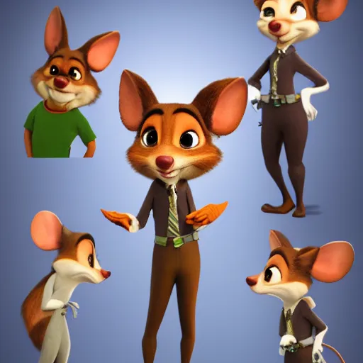 Image similar to basil mouse detective, pixar style, character adoptable, highly detailed, rendered, raytracing, cgi animated, 3 d demo reel avatar, style of maple story and zootopia, cool clothes, soft shade, soft lighting