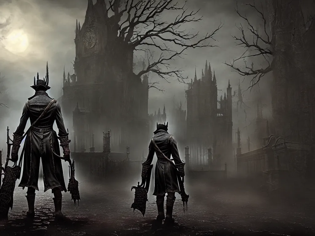 Image similar to bloodborne 2, dark, nighttime, victorian england style, horror, grotesque, serene, haunting, heavy atmosphere, claustrophobic, insanity, High Definition detail, 8K