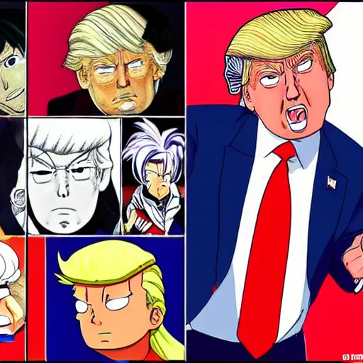 Image similar to donald trump in the style of akira toriyama, anime, very detailed, character