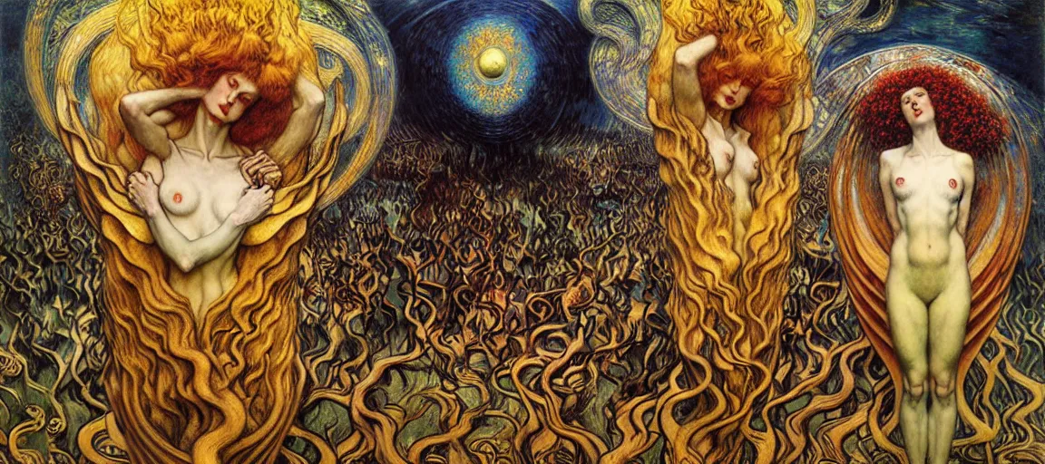 Image similar to Divine Chaos Engine by Karol Bak, Jean Delville, William Blake, Gustav Klimt, and Vincent Van Gogh, symbolist, visionary