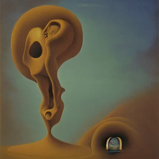 Prompt: man having an existential crisis, surrealist art in the style of salvador dali and zdzisław beksinski, highly detailed, trending on wikiart