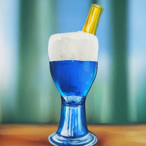 Prompt: a glass of blue beer