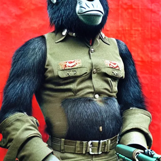 Image similar to Soviet ape hybrid soldiers