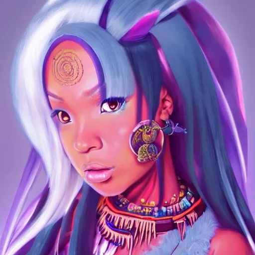 Image similar to anime portrait of Niki Minaj as a shaman yedi using dark force to eliminate trump as an anime antagonist by Stanley Artgerm Lau, WLOP, Rossdraws, James Jean, Andrei Riabovitchev, Marc Simonetti, and Sakimichan, trending on artstation