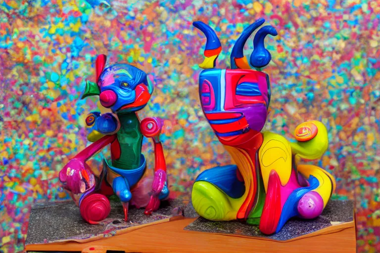 Image similar to cartoon psychedelic sculpture toy on display