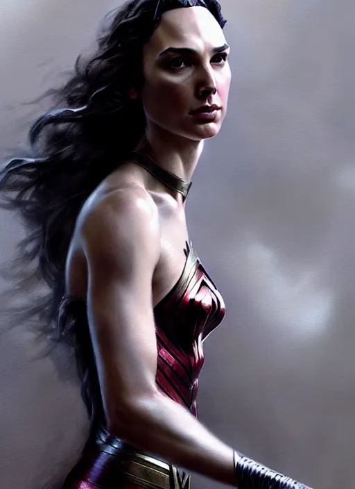 Image similar to a full body portrait of gal gadot, intricate, sharp focus, illustration, highly detailed, digital painting, concept art, matte, art by ruan jia and wlop and greg rutkowski, masterpiece