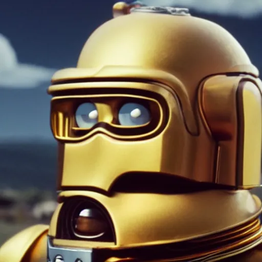 Image similar to Homer Simpson as C3PO, cinematic 4k