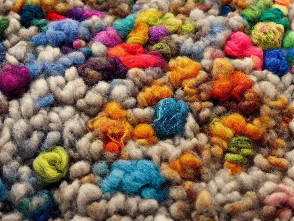 Prompt: yarns fuzzy wool embroidery of nuclear blast