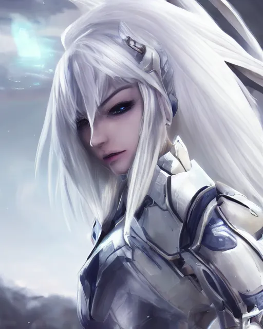 Prompt: perfect white haired girl, warframe armor, beautiful, dreamy, half asian, pretty face, blue eyes, detailed, windy weather, scifi, utopian architecture, laboratory, 4 k, ultra realistic, epic lighting, cinematic, high detail, masterpiece, art by akihito tsukushi, akasuki voidstar