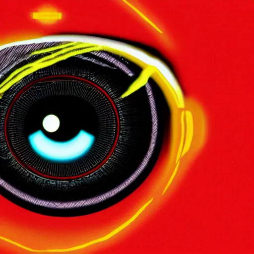 Image similar to Artistic illustration of a cyberpunk style robotic eye in the style of hal-9000