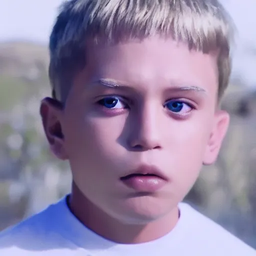 Image similar to an in-game screenshot of blonde hair blue eyed boy in rap music video