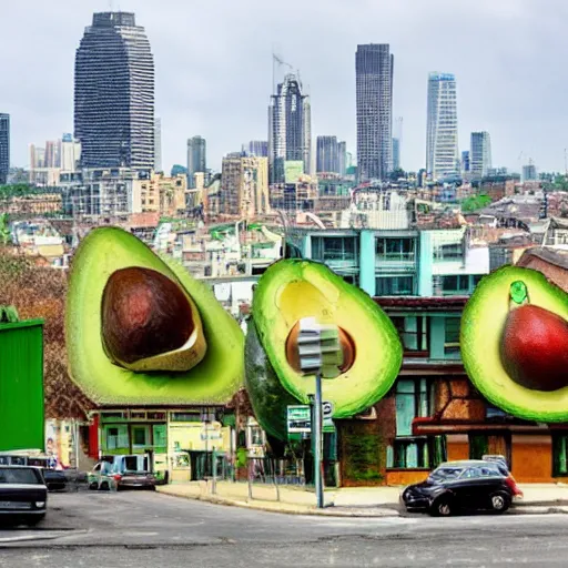 Image similar to a city whose buildings are all in the shape of avocados