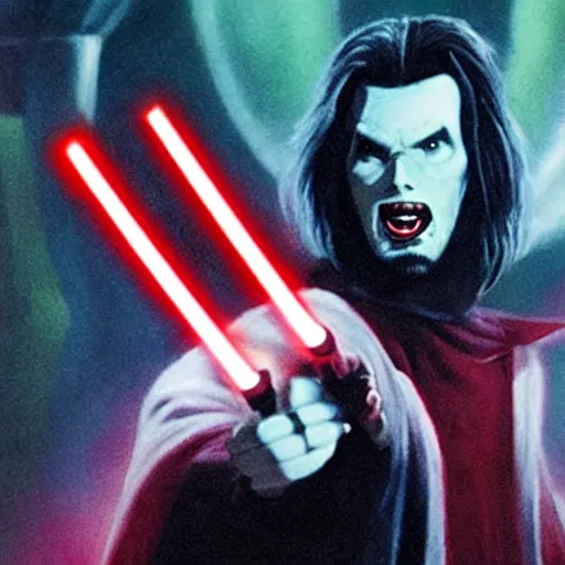 Image similar to morbius with a lightsaber in his hands