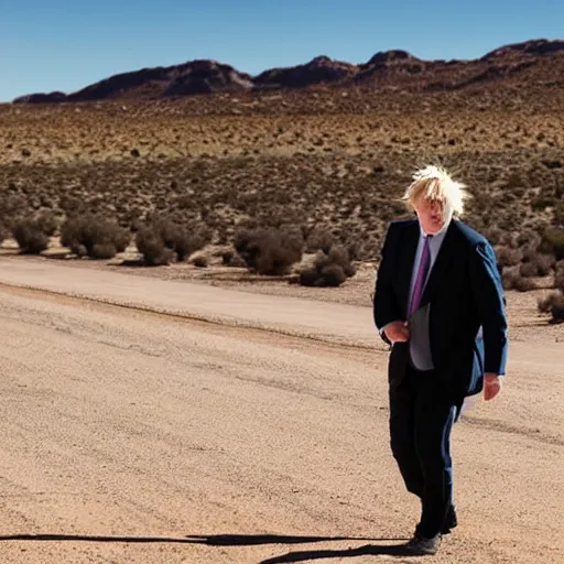 Prompt: A photo of Boris Johnson in Breaking Bad, New Mexico desert, cinematic lighting, cartel