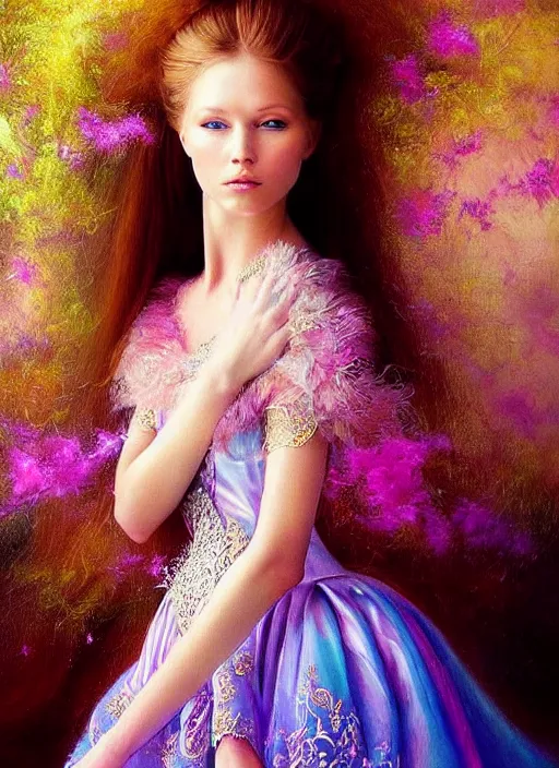 Image similar to Russian princess Erika looking at the camera while in a vivid dream world. soft detailed painting at 16K resolution and amazingly epic visuals. epically beautiful image. amazing effect, image looks gorgeously crisp as far as it's visual fidelity goes, absolutely outstanding. vivid clarity. ultra detail. iridescent. mind-breaking. mega-beautiful pencil shadowing. beautiful face. Ultra High Definition. soft shading. soft texture. intensely beautiful.