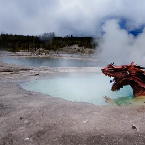 Image similar to a dragon emerging from a hotspring, photograph captured at yellowstone national park