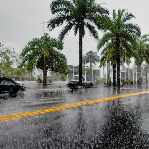 Prompt: a rainy day on a typical street in florida