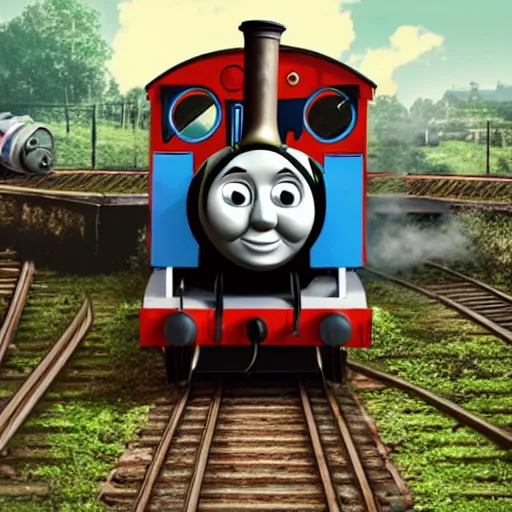 Image similar to thomas the tank engine in biopunk style