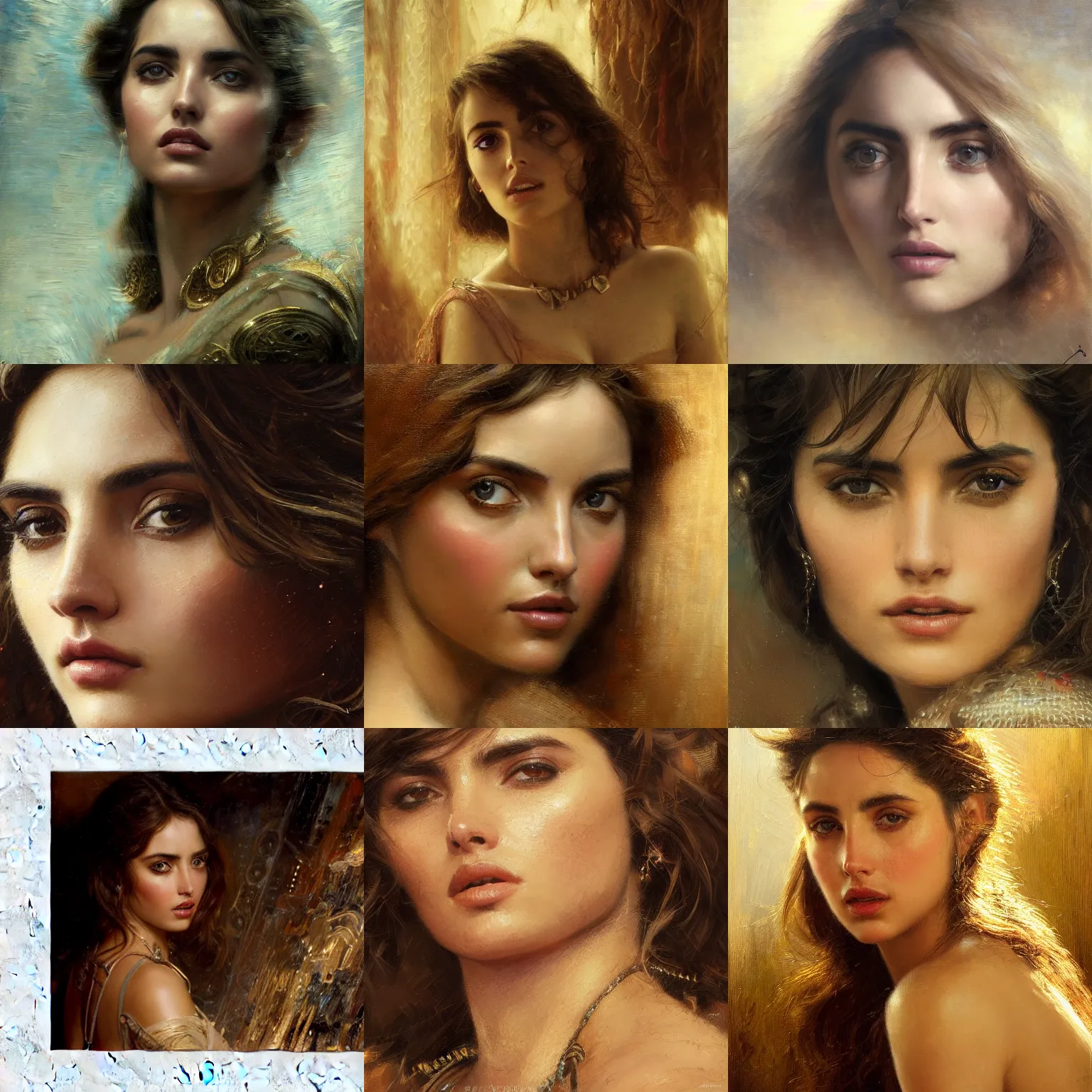 Prompt: portrait of ana de armas, close up, wide angle, ultra realistic, intricate details, highly detailed, abstract art piece by gaston bussiere, craig mullins, j. c. leyendecker 8 k