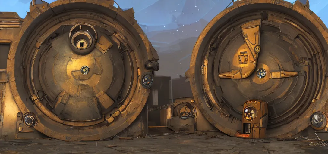 Prompt: Fallout Giant Vault Door, vibrant colors, 8k photorealistic, HD, high details, trending on artstation