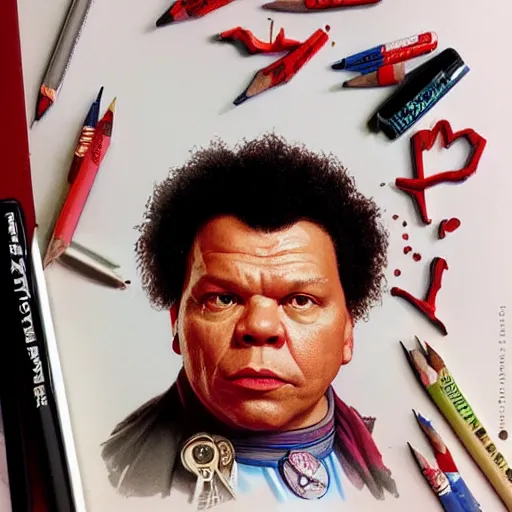 Prompt: amazing lifelike award winning pencil illustration of Craig Charles in red dwarf trending on art station artgerm Greg rutkowski alphonse mucha cinematic