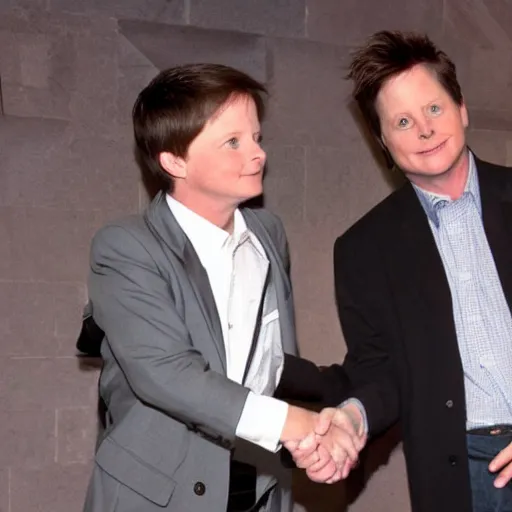 Image similar to Michael J. Fox shakes hands with Michael J. Fox