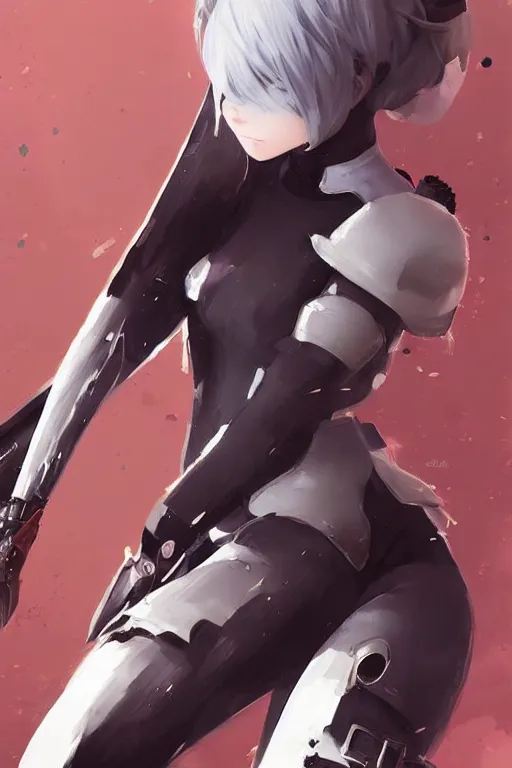 Image similar to a ultradetailed beautiful panting of 2 b from nier automata, by conrad roset, greg rutkowski and makoto shinkai trending on artstation