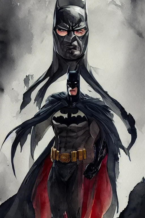 Image similar to Full body Portrait of batman with evil look, full of details, watercolor painting, concept art, smooth, by Ina Wong and wlop ，trending on cgsociety and artstation，8kHDR，light effect