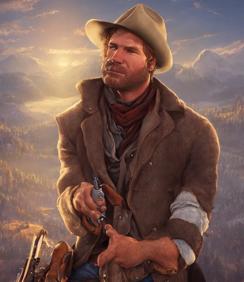 Prompt: hyperrealistic portrait of arthur morgan, 8 k resolution, well designed, in style of thomas kinkade