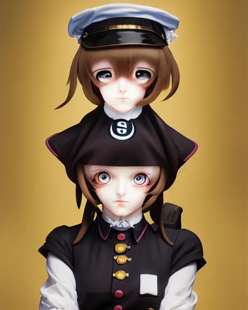 Prompt: an oil painting of baroque cute face character, anime girl, nazi ss secret police maid, soft studio light by rutkowski, makoto sinkai and wlop