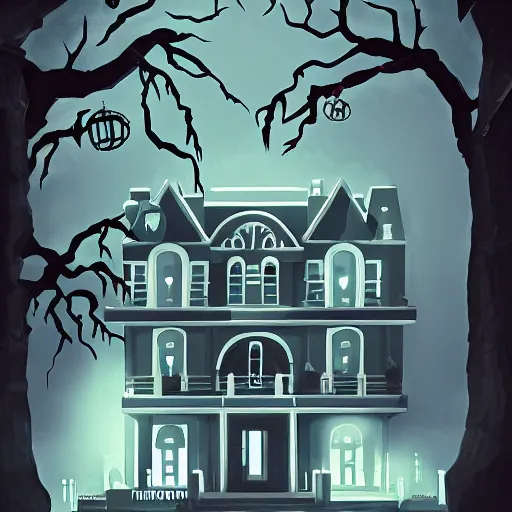 Prompt: spooky mansion in Cultist Simulator style, 4k, trending on artstation
