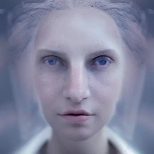 Image similar to portrait of a ghostly haunting female, depth of field, zeiss lens, detailed, symmetrical, centered, fashion photoshoot, by annie leibovitz and steve mccurry, david lazar, jimmy nelsson, breathtaking, 8 k resolution, extremely detailed, beautiful, establishing shot, artistic, hyperrealistic, beautiful face, octane render