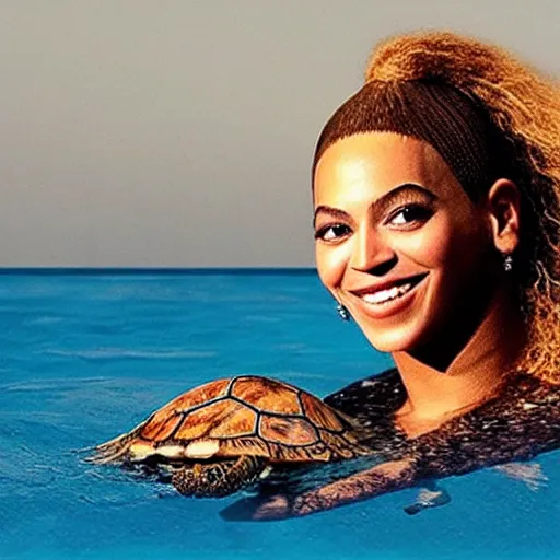 Prompt: ( beyonce + turtle ) swimming