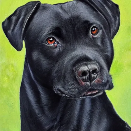 Prompt: painting of a black pitbull lab