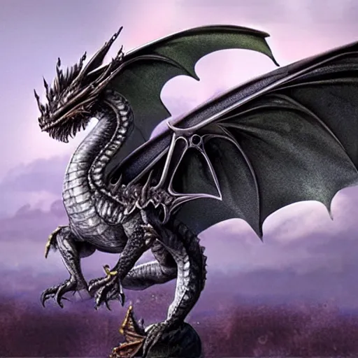 Prompt: realistic flying dragon with knight riding it,