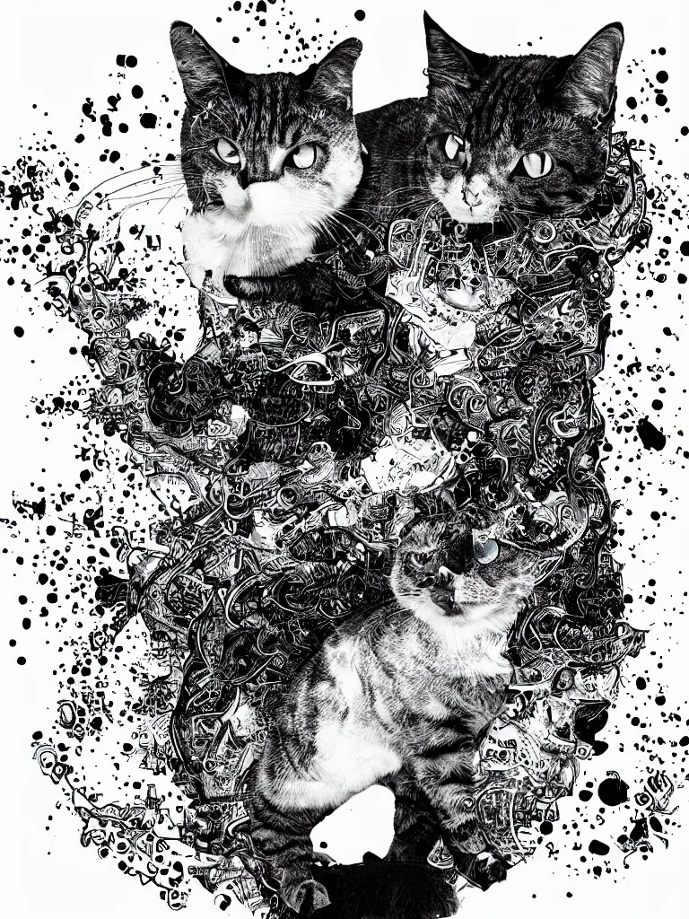 Image similar to black and white illustration creative design body horror cat