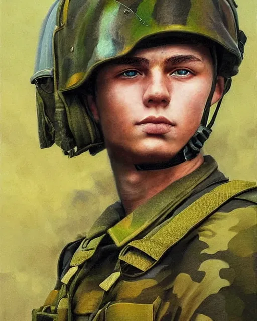 Image similar to portrait of a heroic young ukrainian soldier, art by denys tsiperko and bogdan rezunenko, hyperrealism