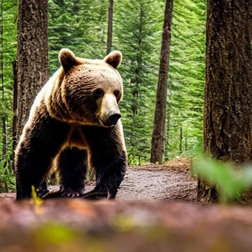 Image similar to photo of an agressive bear in a forest running at the camera