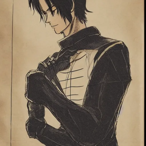 Image similar to Levi Ackerman holding a helmet