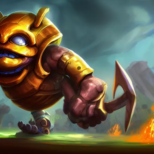 Image similar to Ultimate Rammus Skin, digital painting, 4k, unreal engine, League of Legends Splash Art, Riot Games