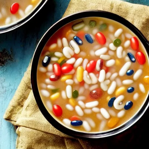 Image similar to a bowl of alphabet soup that spells cool beans