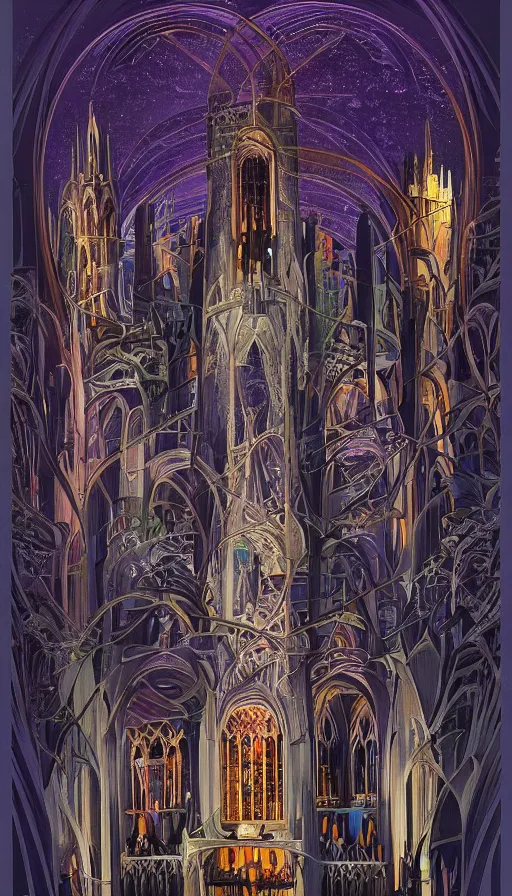 Prompt: The gothic cathedral of endless dreams, italian futurism, Dan Mumford, dali