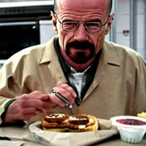 Image similar to Walter White eating burger photo