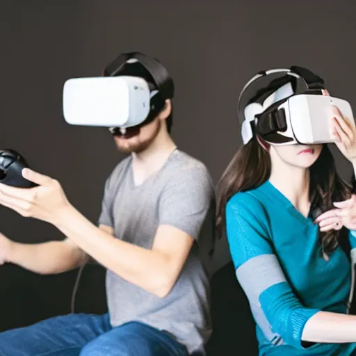 Prompt: friends playing with virtual reality together